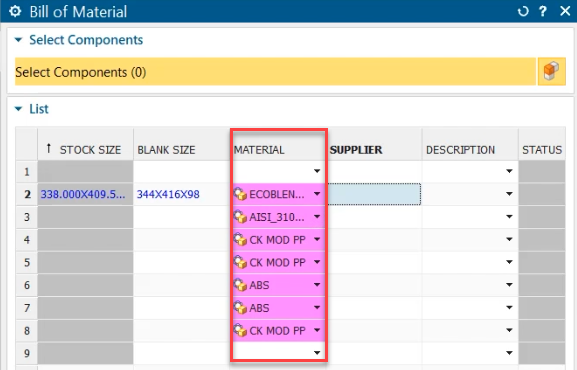 Specify materials 