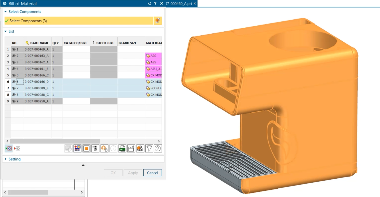 Fill in table with design information