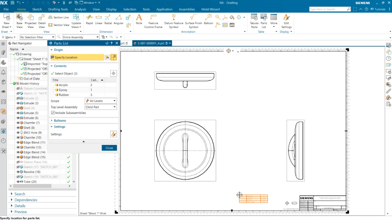 Adding surface treatment information to part drawings